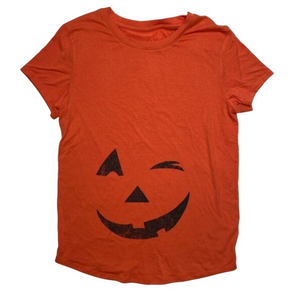 Isabel Maternity Tops - Isabel Maternity Shirt Top Women's XS Orange Pumpkin Face Graphic Short-Sleeve